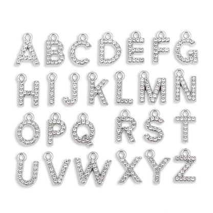 10/26pcs Silver Color Alloy Crystal Mini Alphabet 26 Letter Charms Pendants for Women Necklace Earring Jewelry Accessories - 