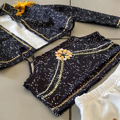 Kids Anime Cosplay Girl Costume Group Idol Singer Performance Show Black Golden Costume Child Halloween Party Clolthes Outfit