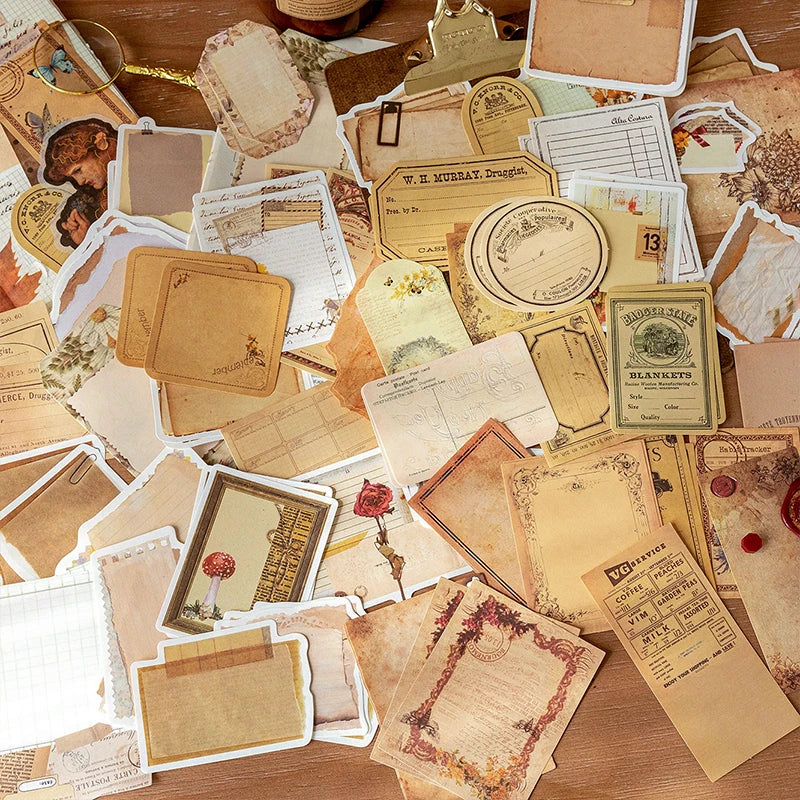 JIANQI 100pcs/pack Vintage Memo Paper Set DIY Scrapbooking School Supplies Decor Junk Journal Marking Stationery Notes Paper