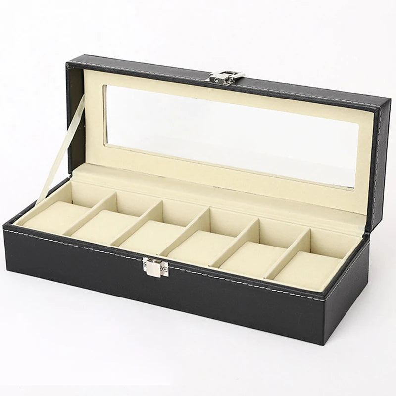 PU Leather Display Storage Collection Organizer Watch Box Case With Glass Top Slot Men Watch Bracket Display Box Gifts