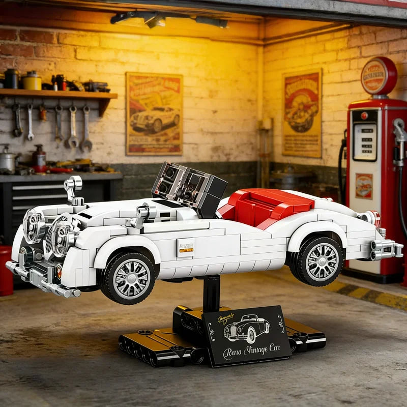 Vintage Convertible Car Building Blocks, Classic Retro Vehicle Model, Collectible Desktop Decor
