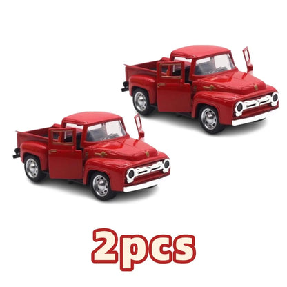 1/32 Red Metal Truck Model Vintage Alloy Mini Pull-Back Diecast Car Collection Decor Boys Children's New Year Christmas Toy G
