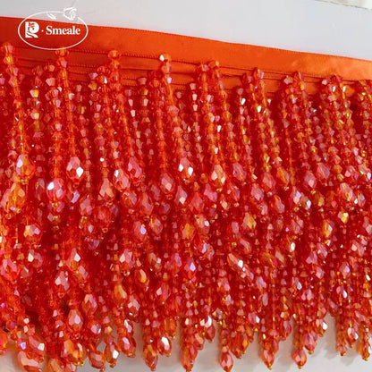 Lace Trim Beaded 2 Yards, Crystal Tassels, 5.5 Cm Wide, Vintage Lace Accent for Sewing, Scrapbooking - Orange Red -B / 2Yards
