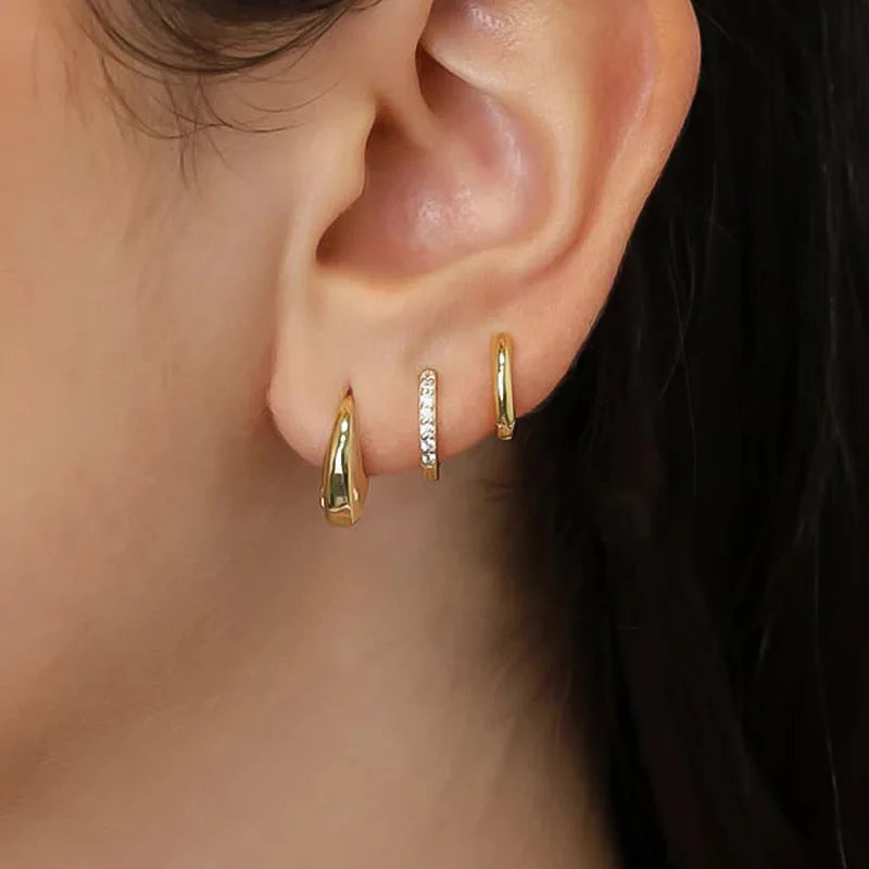 3 Pairs Stainless Steel Crystal Zirconia Hoop Earrings for Women Trendy Simple Gold Plated Circle Punk Earrings Piercing Jewe
