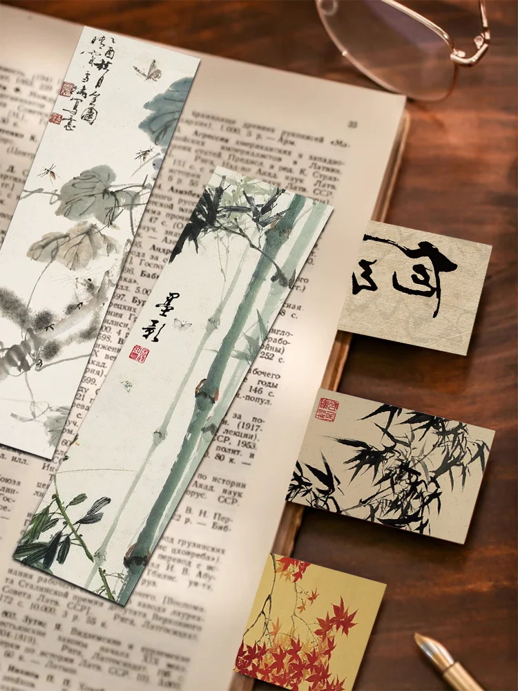 30pcs Chinese calligraphy and painting bookmarks Classical ink painting poetry decoration Reading pages Book marking page fol