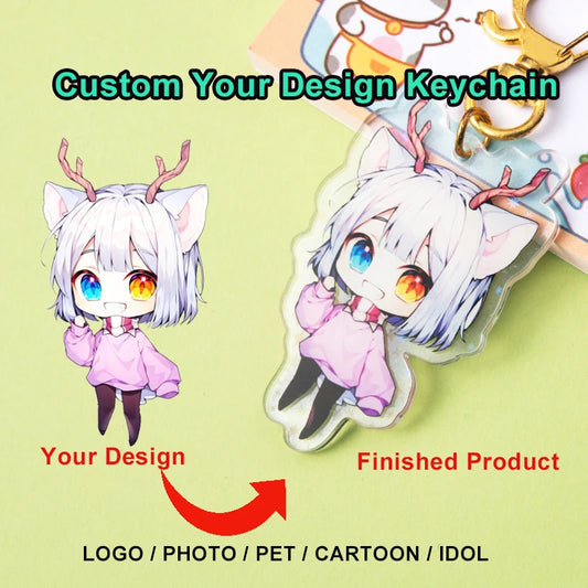 Custom Keychains Cartoon Llavero Key Chain Photo Customized Anime Charms Hologram Clear Acrylic Personalized Designer Keychai