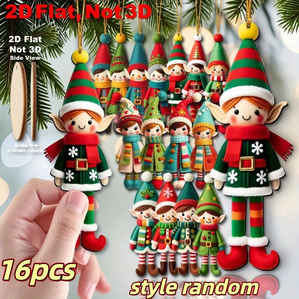20/10 Pieces of Randomly Assorted 2D Flat Bear-Shaped Handmade Wooden Christmas Ornaments with Various Christmas Motifs, Suit