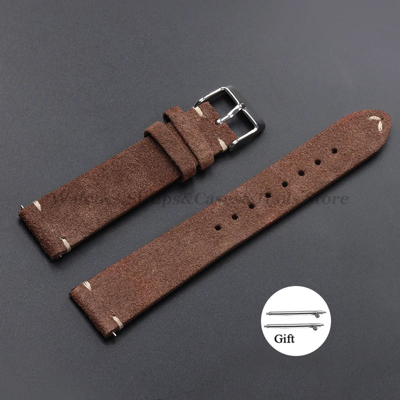 Vintage Genuine Suede Leather Watchband 14mm 16mm 18mm 20mm 22mm for Omega for Seiko Handmade Bracelet Quick Release Watch St