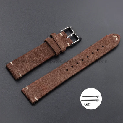 Vintage Genuine Suede Leather Watchband 14mm 16mm 18mm 20mm 22mm for Omega for Seiko Handmade Bracelet Quick Release Watch St