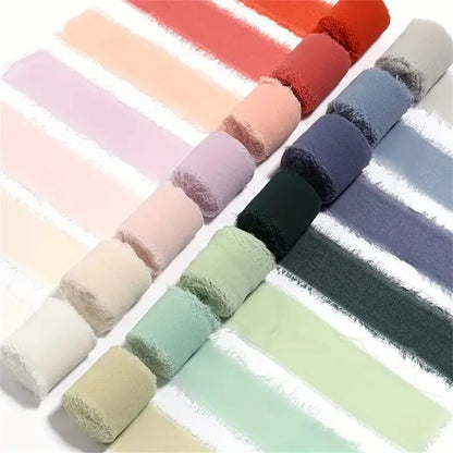 3 Roll/set 5m Frayed Edged Satin Handmade Chiffon Silk Ribbon For Wedding Invitation Bouquets Birthday Party DIY Decoration G