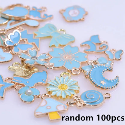 30/60/100pcs Random Mix Enamel/Drip Oil Charms For Jewelry Making Bulk Trinkets Charm Flower Heart Animal Bag Charm DIY Penda