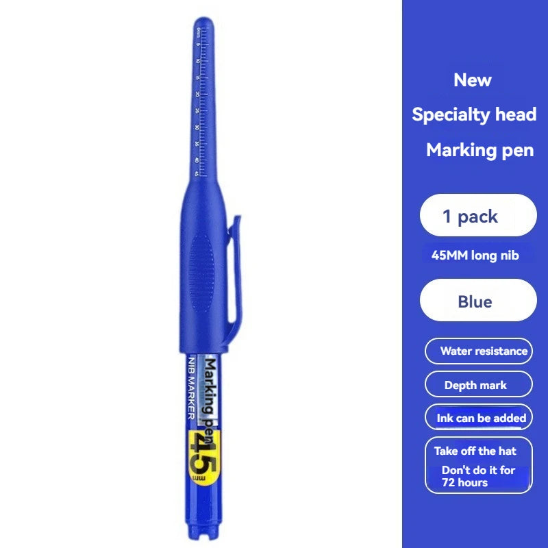 45mm Waterproof Deep Hole Marker Pens Long Nib Head Carpenter Pen White/Black/Blue Ink for Multi-Purpose Woodworking Hand Too