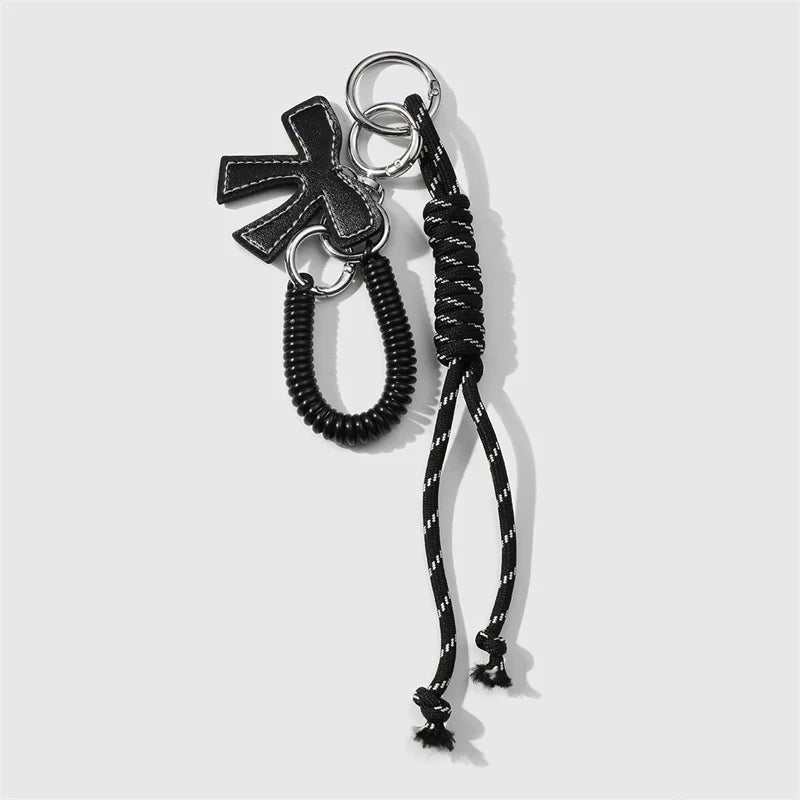 Luxury Charm Tassel Love Heart Pendant Handmade Creative Bowknot Keychain Cute Glossy Pendant Keychain Bag Accessories - blac