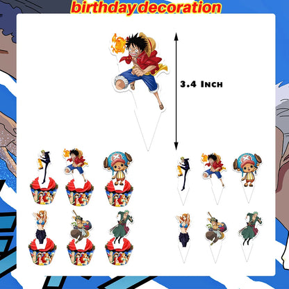 One Piece Birthday Party Dinner Plates Hanging Banner Cake Decoration One Piece Luffy Balloon Party Decoration Theme Props Gi