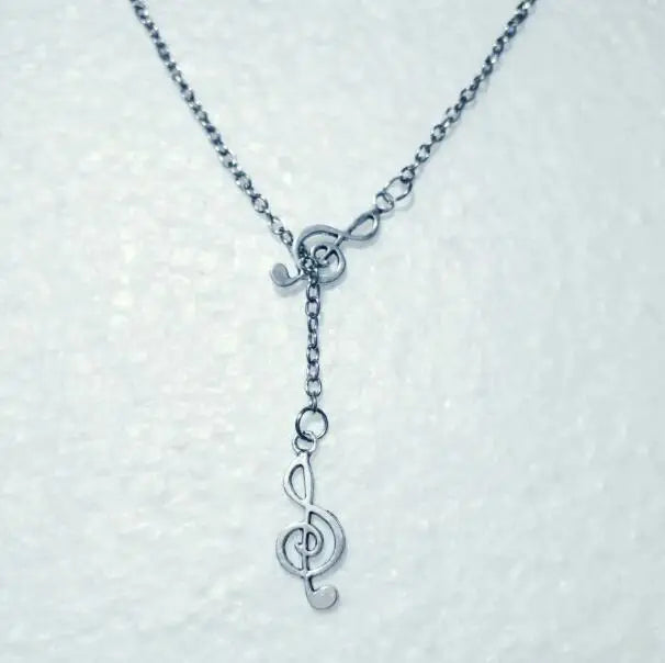Fashion Double Notes / treble clef Pendant Adjustable Cross Lariat Necklace For Women Men Punk Goth Jewelry Gift