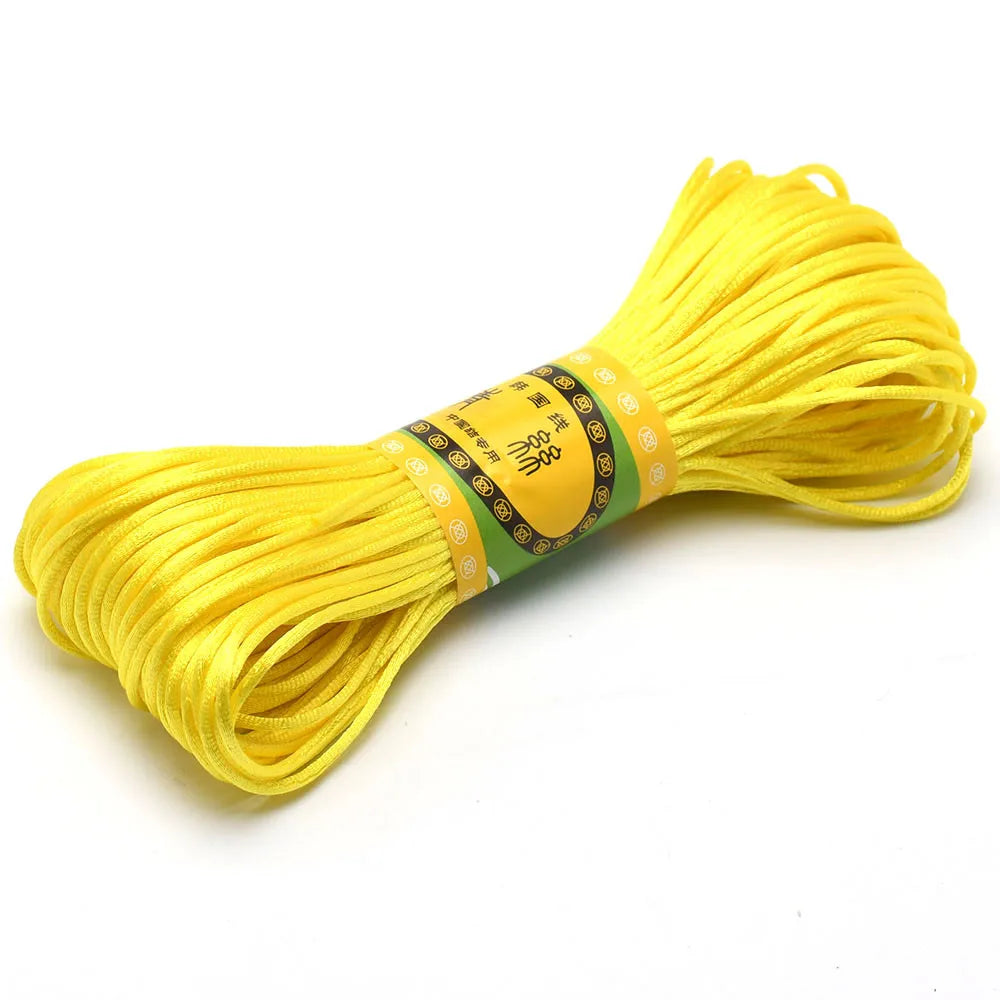 20M 1.5mm Satin Nylon Trim Cord, Rattail Cord Chinese Knot - Yellow