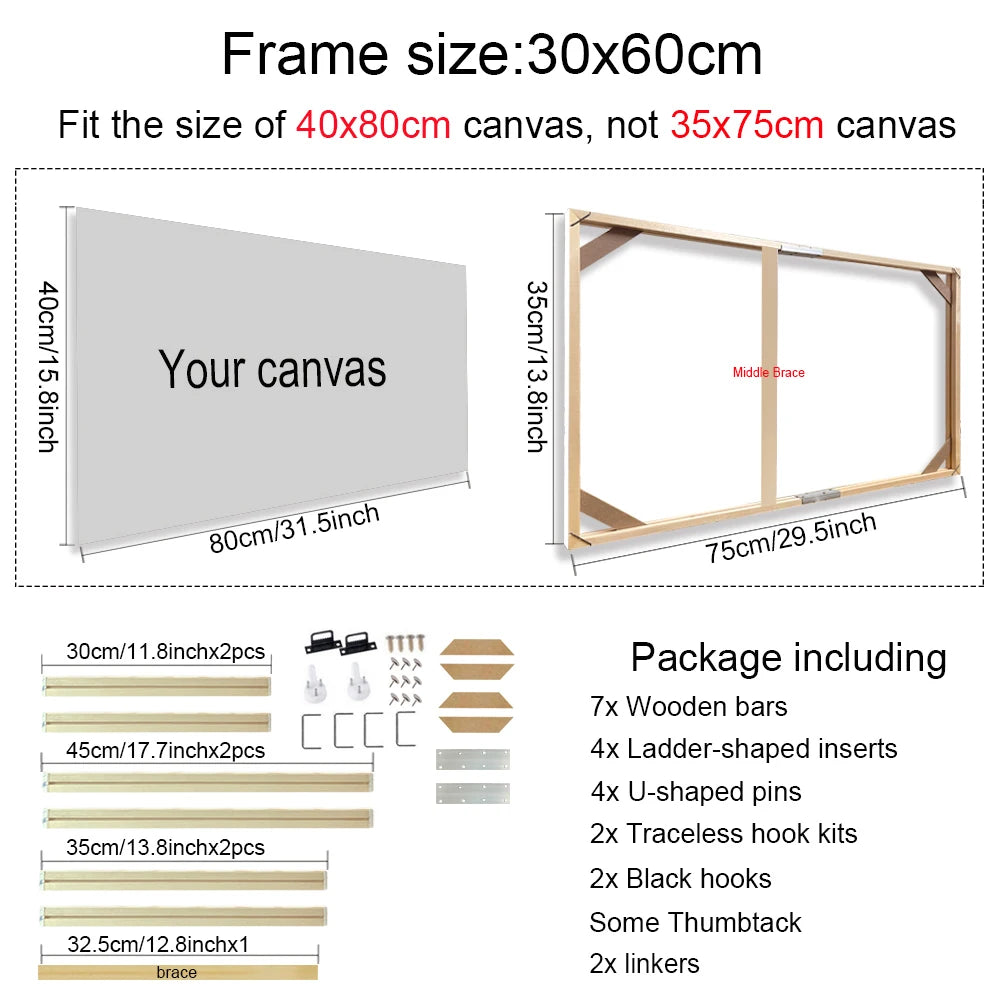 Various Sizes Canvas Frame Wooden Frames Natural Wooden Photo Oil Painting Canvas Diamond Painting Frames Canvas Wood Wall Fr