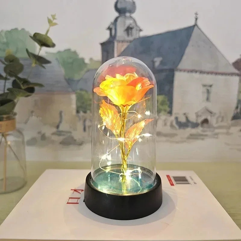 Artificial Rose Flowers Valentines Day Gift for Girlfriend Eternal Rose LED Light Foil Flower Wedding Decor Christmas Gifts -