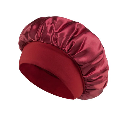 Women Satin Bonnet Hair Bonnet for Sleeping Hair Care Silk Bonnets Solid Wide-brimmed Sleeping Hat with Elastic Soft Band - w