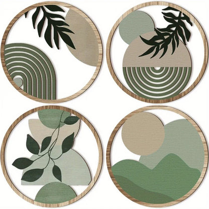 4 Bohemian Wall Art Set - Wooden Bohemian Decor，Geometric Hanging Artwork，Suitable for baby room，Farmhouse Aesthetic Minimali