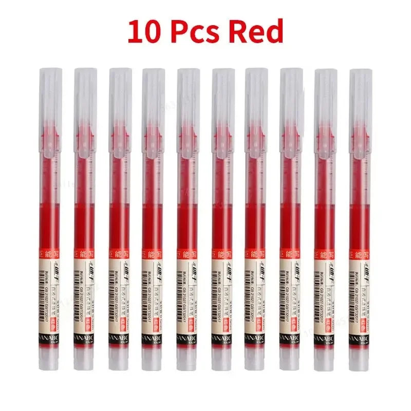 3-102Pcs/set Needle Type Gel Pens Straight Liquid Ballpoint Pen Kawaii Stationery School Office Supplies Writing - 10pcs red