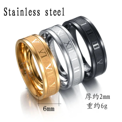Seakissky Classic Fashion Stainless Steel Roman Digital Men Women Ring Cool Punk Waterproof Jewelry for Party Gifts