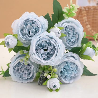 30cm Rose Pink Silk Bouquet Peony Artificial Flower 5 Big Head 4 Small Bud Bride Wedding Home Decoration Artificial Flower - 