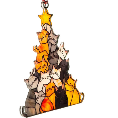 9cm Cat Christmas Tree Suncatcher Ornament Cute Cat Lover Gifts Women Funny Christmas Decorations Black Orange Decor Hanging