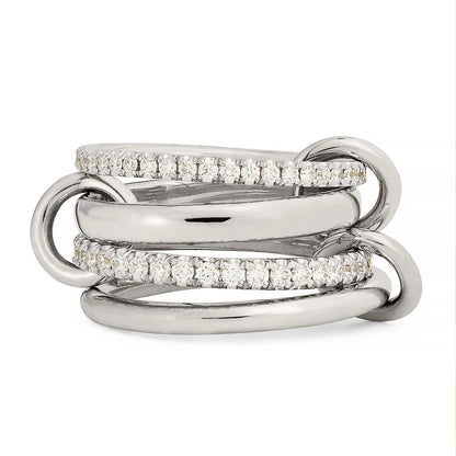 Luxury Cubic Zirconia Gold Plating Multilayer Connecting Rings for Women Fashion Mixed Color Stackable Finger Ring Party Jewe