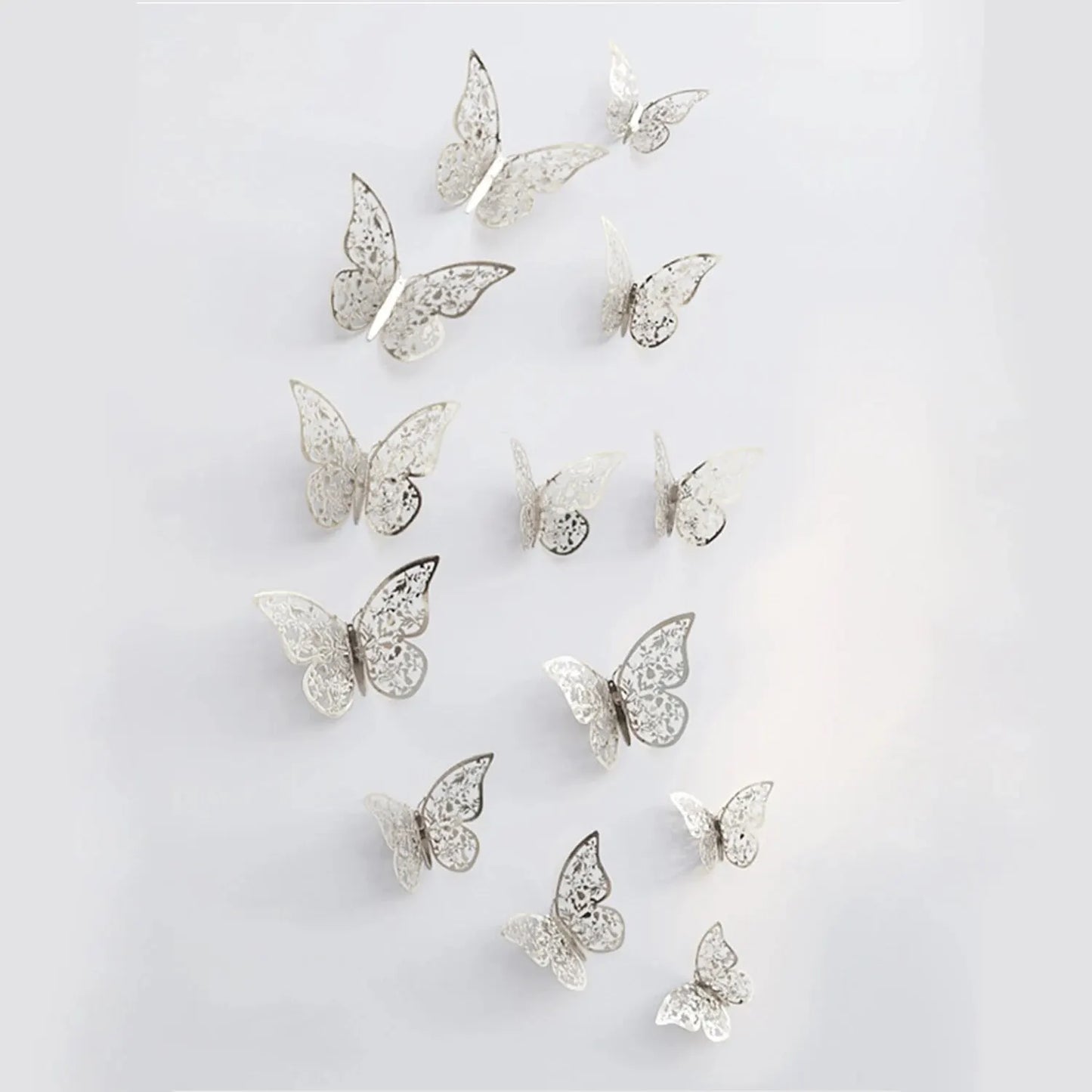 12pcs/lot Metal Inspired Hollow 3D Paper Butterfly Decorations for Parties, Festivals, Weddings, Birthdays, Wall Stickers - S