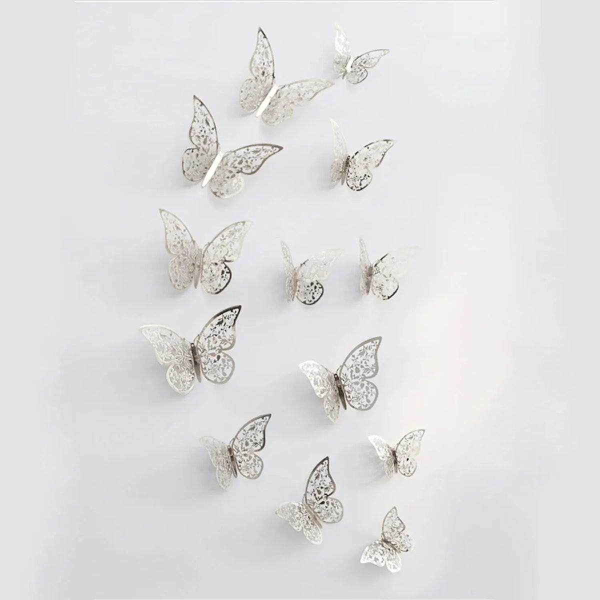 12pcs/lot Metal Inspired Hollow 3D Paper Butterfly Decorations for Parties, Festivals, Weddings, Birthdays, Wall Stickers - S