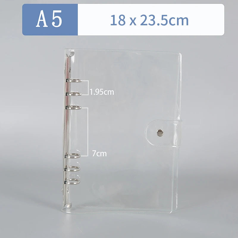 Transparent Color Plastic Clip File Folder A5/A6 Loose Leaf Ring Binder Planner Agenda School Office Supplies Glitter Station