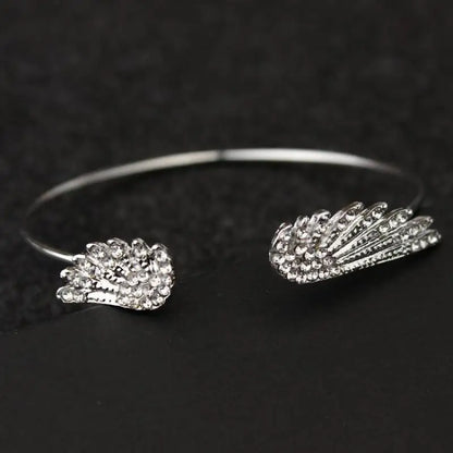 Angel Wings Bracelet Adjustable Women Silver Cuff Feather Jewelry Gift Open Bracelet Silver Crystal Pulseira Feminina