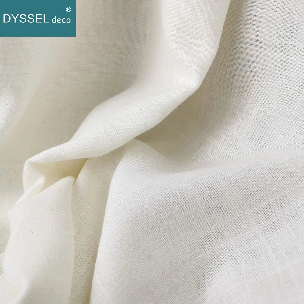 Modern Deco Linen Look Solid Home White Sheer European Style Window Curtains Grommet S Wave for Living Room Bedroom - Color w