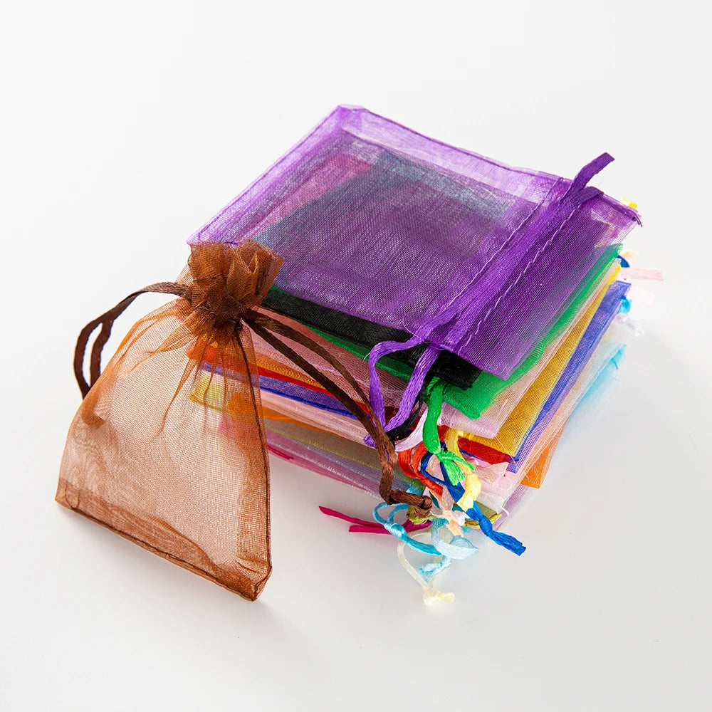 50Pcs Sheer Organza Gift Drawstring With Jewelry Pouches Display Packaging Christmas Candy Wedding Party Festival Gauze Bags