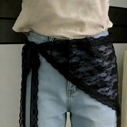 2025 ! Y2K Women Lace Tulle Bandage Skirt Stacked Lace Half Skirt Layering Small Butt Curtain Flower Triangle Hair Scarf - Ne
