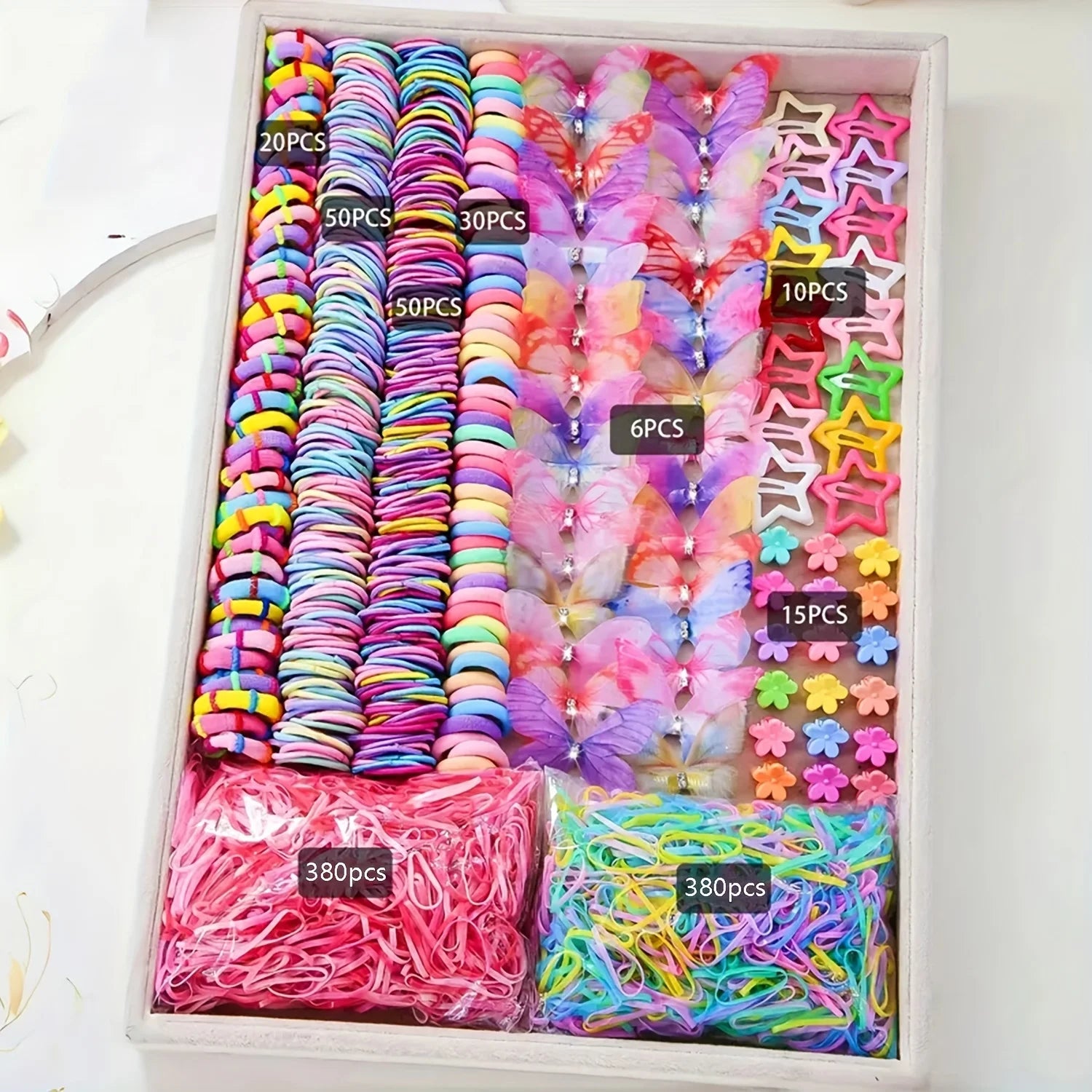 941 sets of colorful and cute outfits for girls | Includes various clips, hair ties, flowers, and double-layered bow headpiec