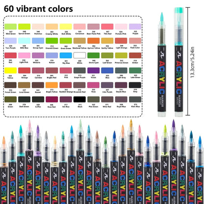 12-366 Colors Acrylic Marker Set Waterproof Acrylic Brush Marker Professional Acrylic Painting Marker DIY Art Supplies