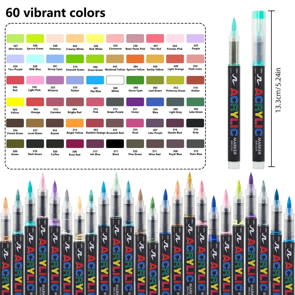 12-366 Colors Acrylic Marker Set Waterproof Acrylic Brush Marker Professional Acrylic Painting Marker DIY Art Supplies - 60 C