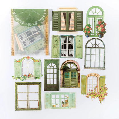 10 Sheets Vintage Hollow Door Window Sticker Diy Diary Decoration Plant Flower INS Sticker Album Scrapbooking Kawaii Statione