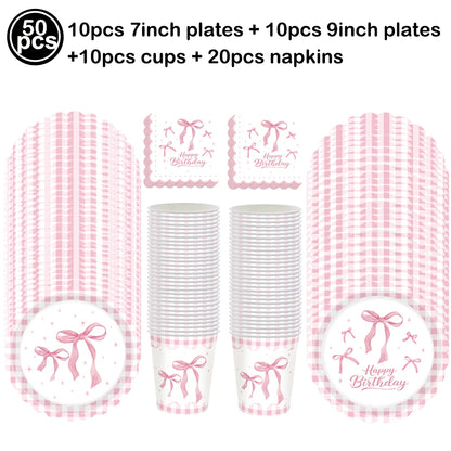10pcs Pink Bow Cupcake Topper Pink Bow Birthday Decor Coquette Themed Party Decoration Bridal Shower Cake Topper Bow Party De