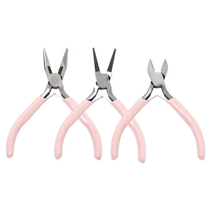 4 Pack Jewelry Pliers Jewelry Making Pliers Tools Kit with Needle Nose Pliers/Chain Nose Pliers, Round Nose Pliers - Pink-3pc
