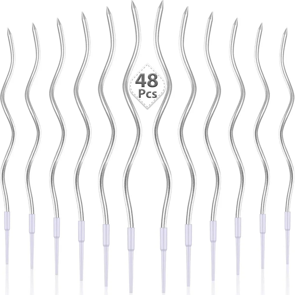 12/48pcs/1case Birthday Candles Spiral Cake Candles Long Thin Cake Candles For Wedding Party And Cake Decoration - Silver Cur
