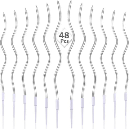 12/48pcs/1case Birthday Candles Spiral Cake Candles Long Thin Cake Candles For Wedding Party And Cake Decoration - Silver Cur