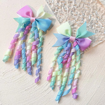 2PCS/Set New Children's Colorful Hair Clip Headdress Bow Tassel Hair Accessories Candy Color Little Girl Hair Clip Kids Gift 