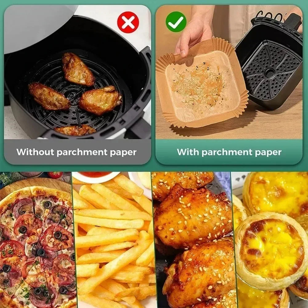 50/30 Pieces Kitchens Accessories Air Fryer Paper Kitchen Utensils Disposable Square Round Pastry Molds BBQ Plate Non-stick P