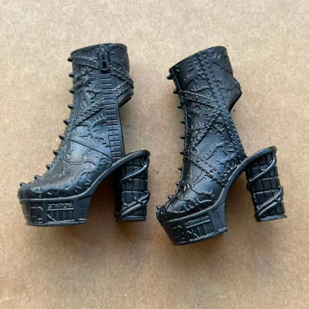 1/6 Monster Doll Boots Sandals Original Doll Shoes Unique Personality Toy Accessories for Collectible Figures - Black (Style 