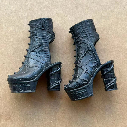 1/6 Monster Doll Boots Sandals Original Doll Shoes Unique Personality Toy Accessories for Collectible Figures - Black (Style 