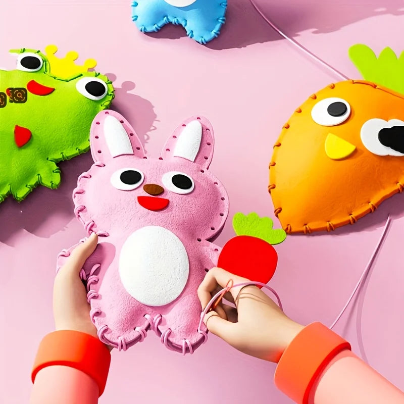 8PCS Complete Beginner Sewing Set - Learn Sewing and Embroidery, Make Animals - Includes Fabric, Needles, and Thread -Best Gi