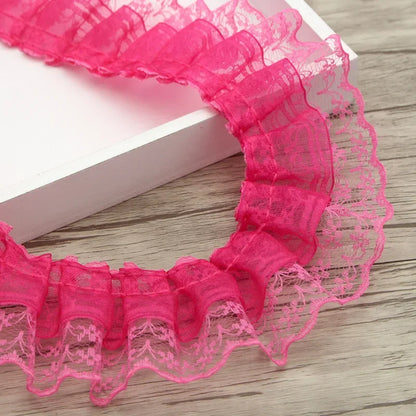 2 Yards/bag Solid Color Lace Wrinkle Lace Wedding Satin Ribbon Knot DIY Fabric Ribbons for Crafts Accessories and Materials S